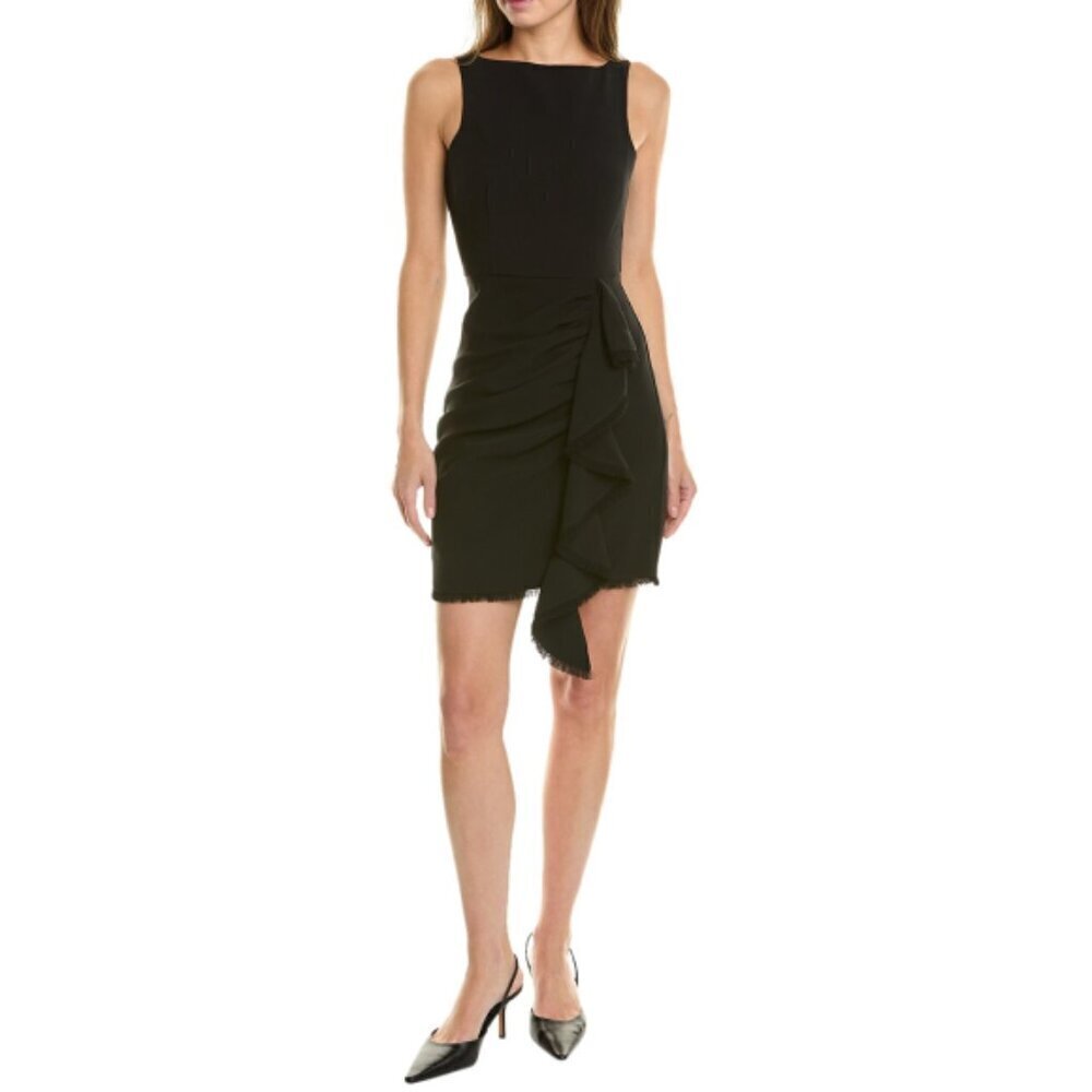 CINQ À SEPT 'Bethel' Sleeveless Ruched Crepe Mini-Dress, Black